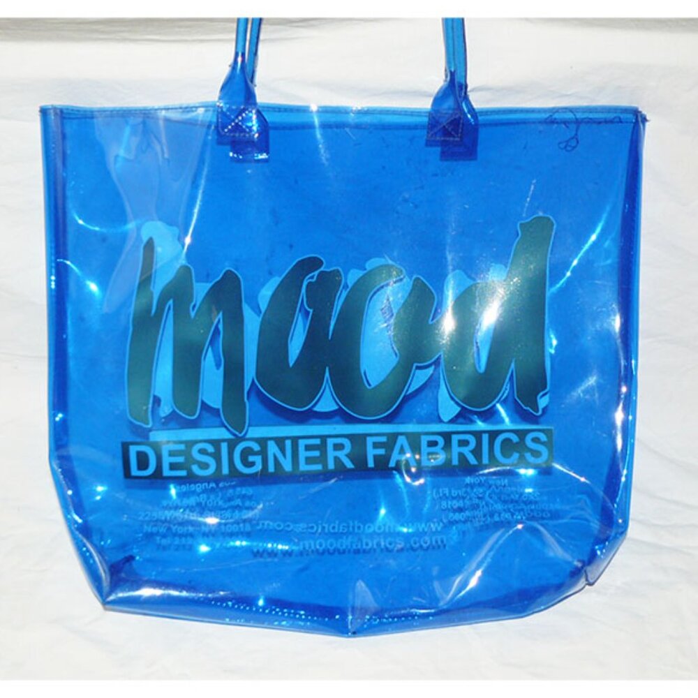 RARE & HTF MOOD DESIGNER FABRICS NYC Blue Vinyl Tote Shopping Bag 18" x 15"